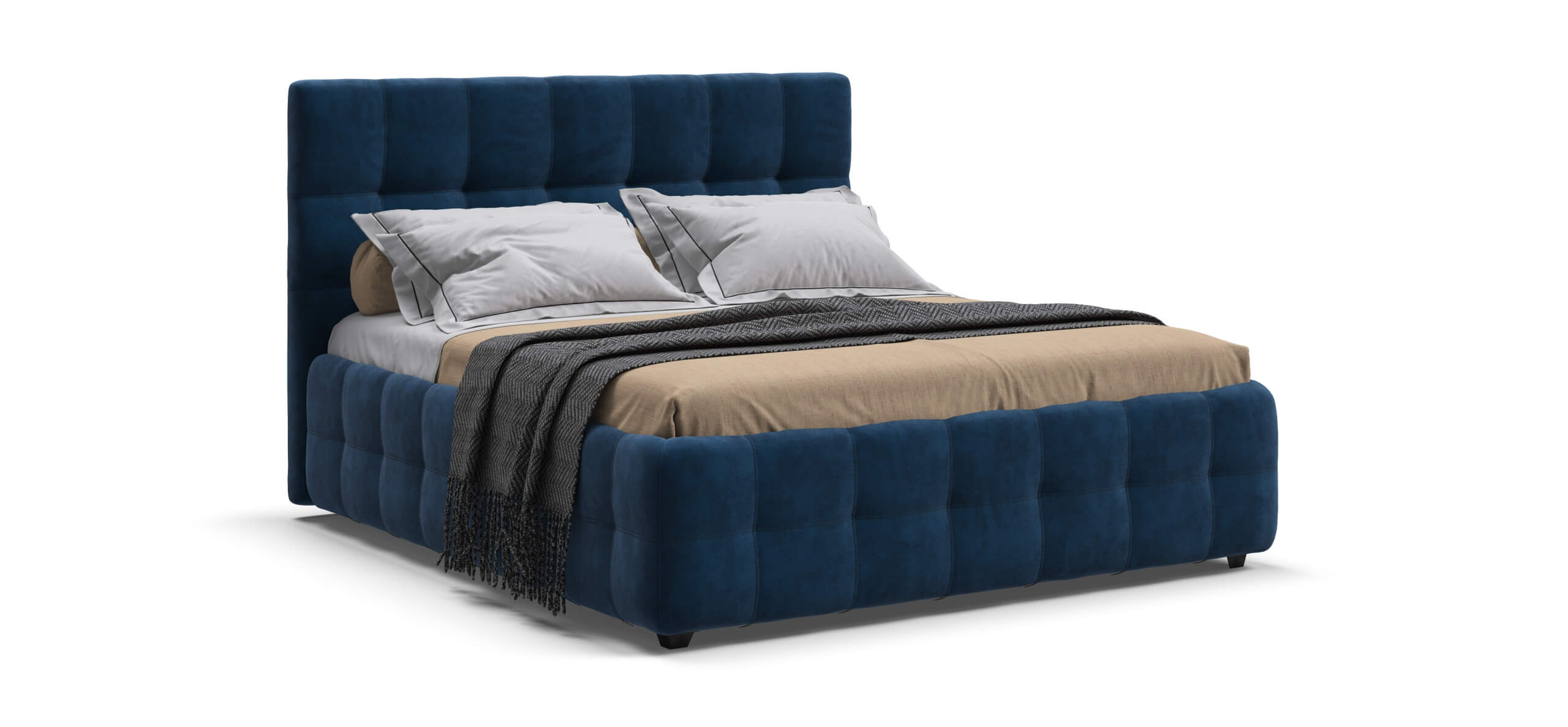 Босс Кровать+ПМ 160*200 Велюр Монолит синий