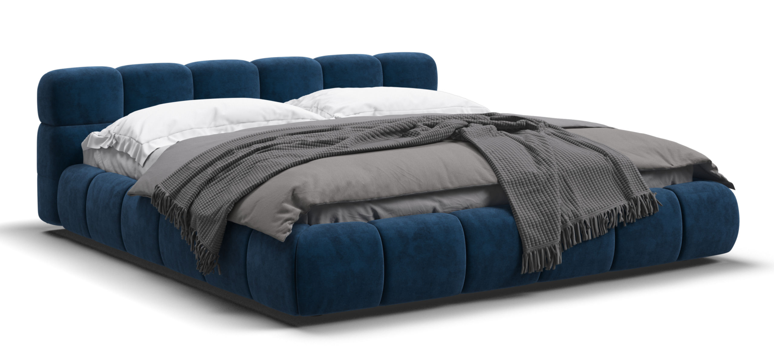 Босс Дрим Кровать+ПМ 180*200 Велюр Монолит синий