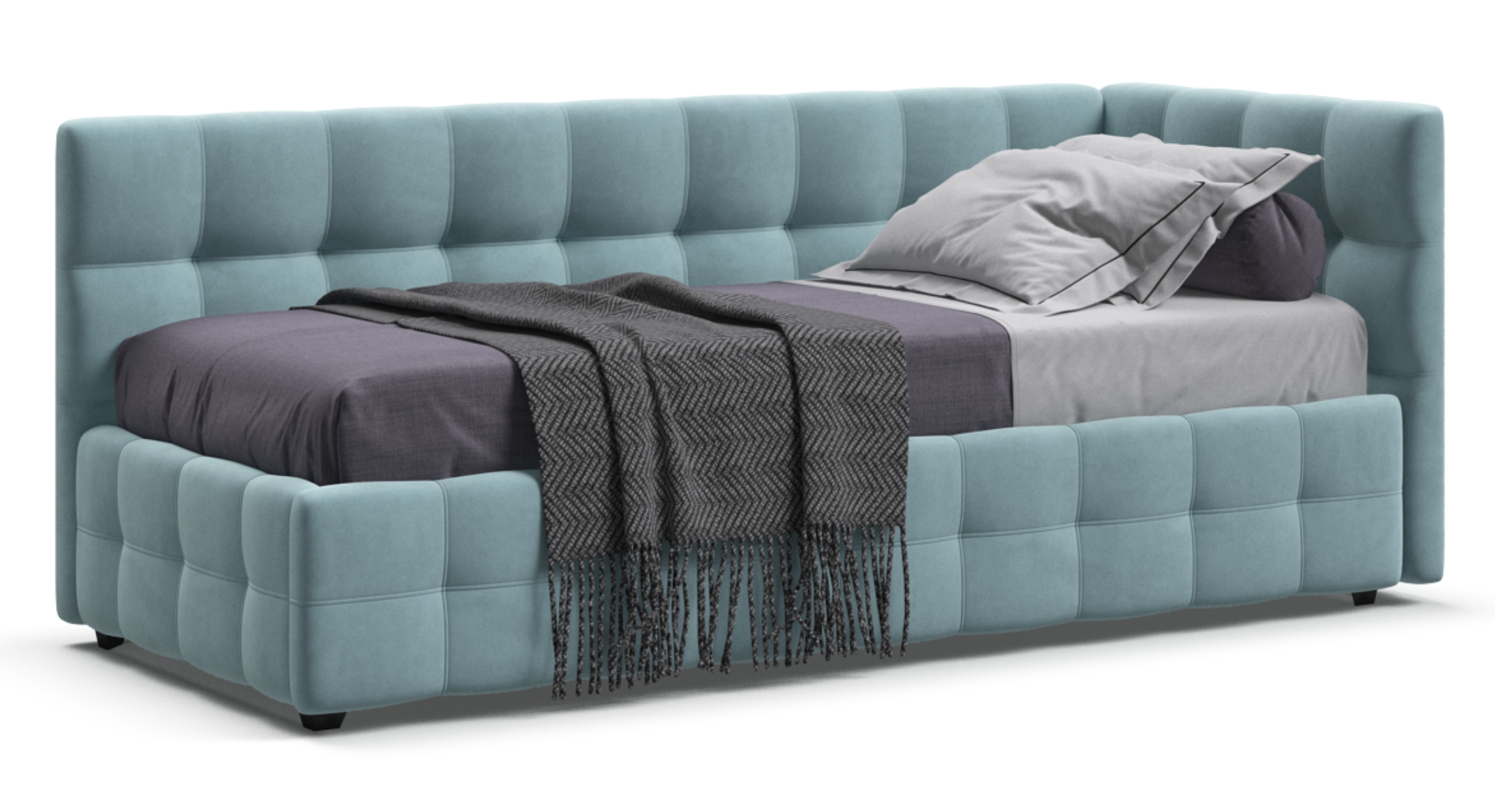 Босс Мини Кровать+ПМ 90*200 Велюр Монолит аква