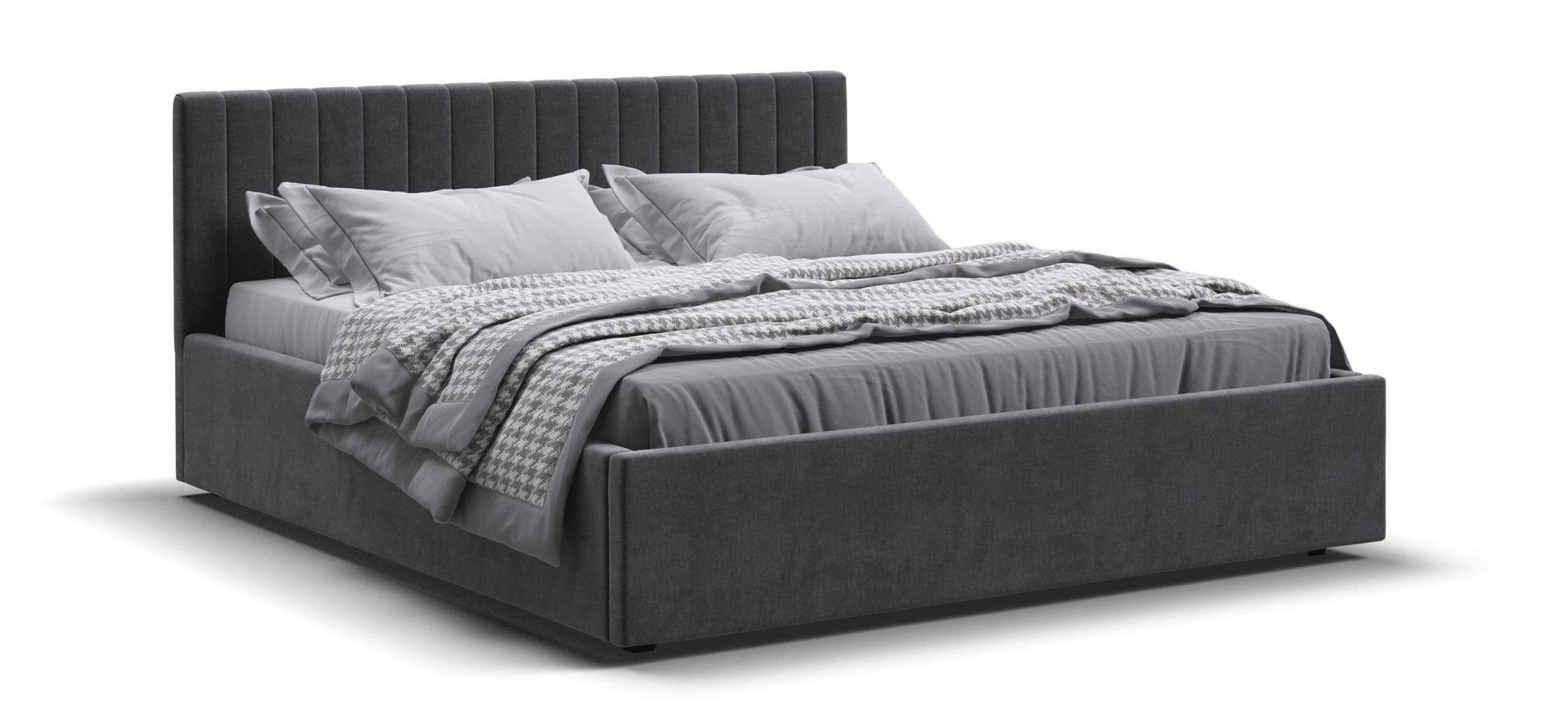 Ронда Кровать+ПМ 160*200 Велюр Монолит серый